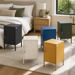 Yellow Metal Bedside Table with Adjustable Shelf