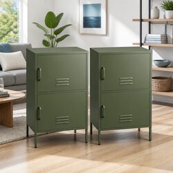 Set of 2 Green Buffet Sideboard Cabinets