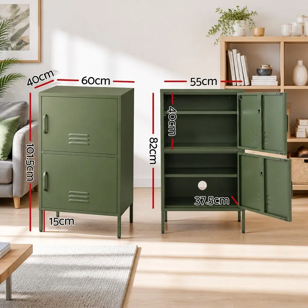 Buffet Sideboard Cabinet Green Set of 2 Cold Rolled Steel 60cm W x 40cm D x 101.5cm H