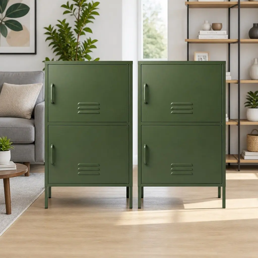Buffet Sideboard Cabinet Green Set of 2 Cold Rolled Steel 60cm W x 40cm D x 101.5cm H