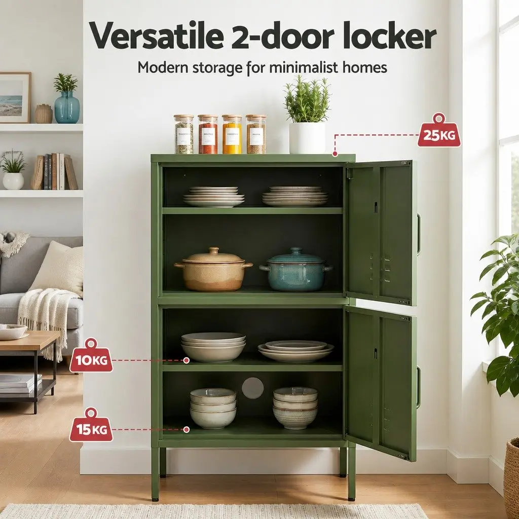 Buffet Sideboard Cabinet Green Set of 2 Cold Rolled Steel 60cm W x 40cm D x 101.5cm H