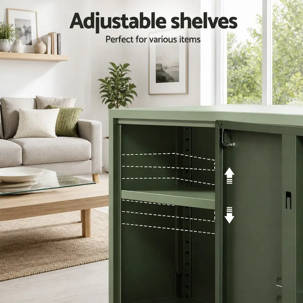 Buffet Sideboard Cabinet Green Set of 2 Cold Rolled Steel 60cm W x 40cm D x 101.5cm H