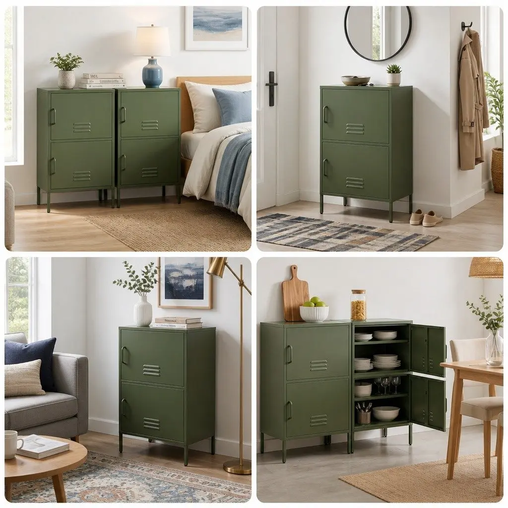 Buffet Sideboard Cabinet Green Set of 2 Cold Rolled Steel 60cm W x 40cm D x 101.5cm H