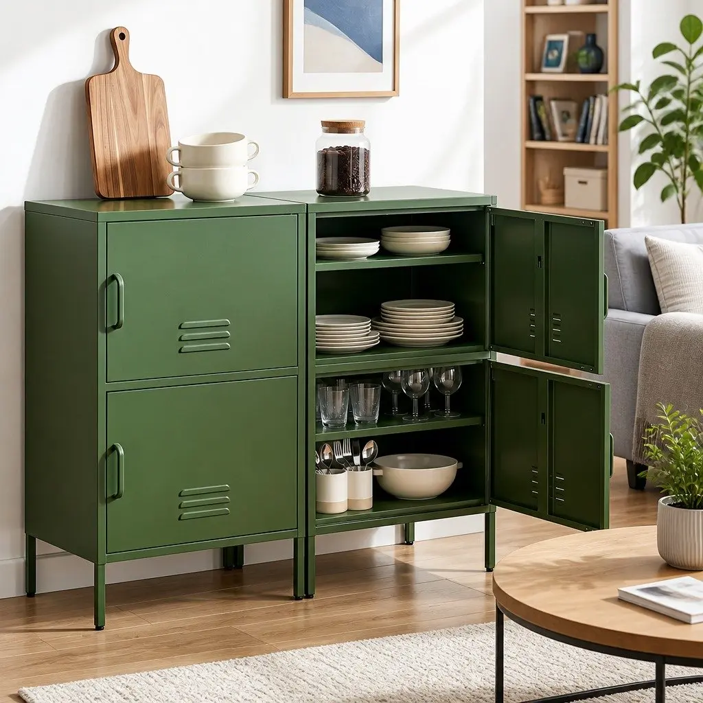 Buffet Sideboard Cabinet Green Set of 2 Cold Rolled Steel 60cm W x 40cm D x 101.5cm H