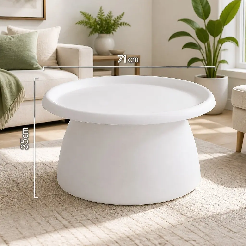 Round Coffee Table White 71CM Pedestal Base PP Material