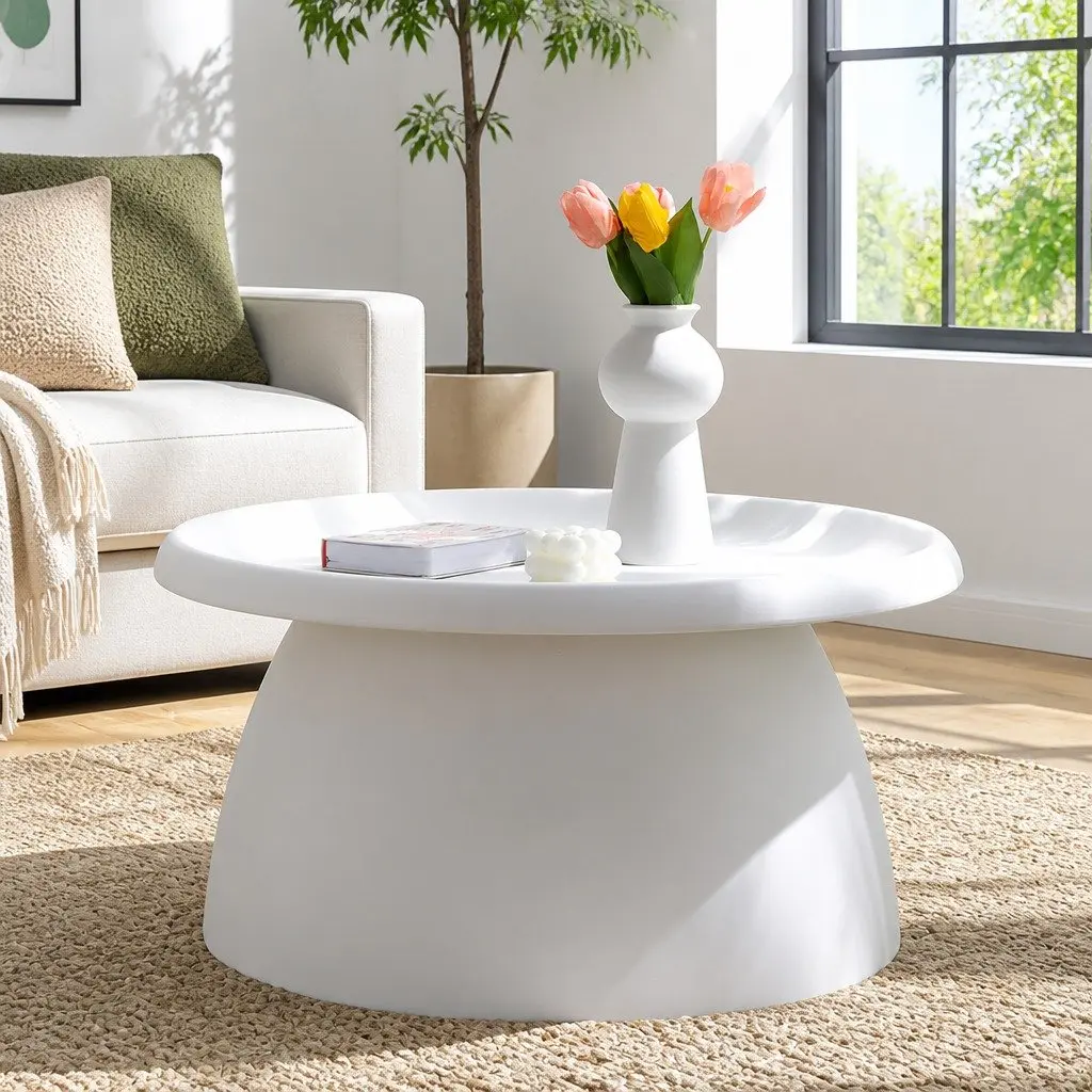 Round Coffee Table White 71CM Pedestal Base PP Material