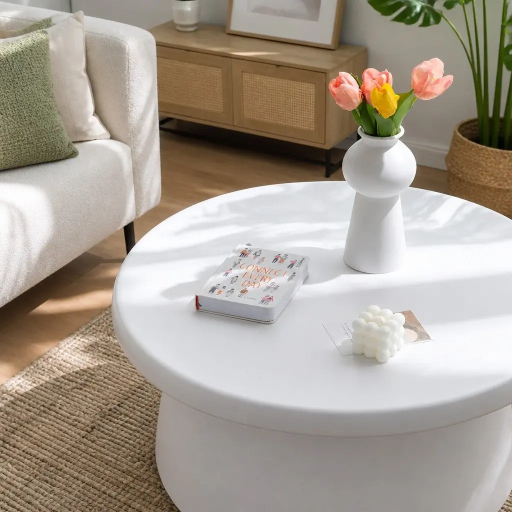 Round Coffee Table White 71CM Pedestal Base PP Material
