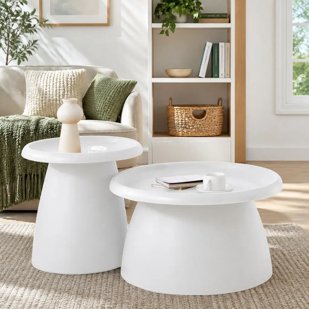 Round Coffee Table White 71CM Pedestal Base PP Material