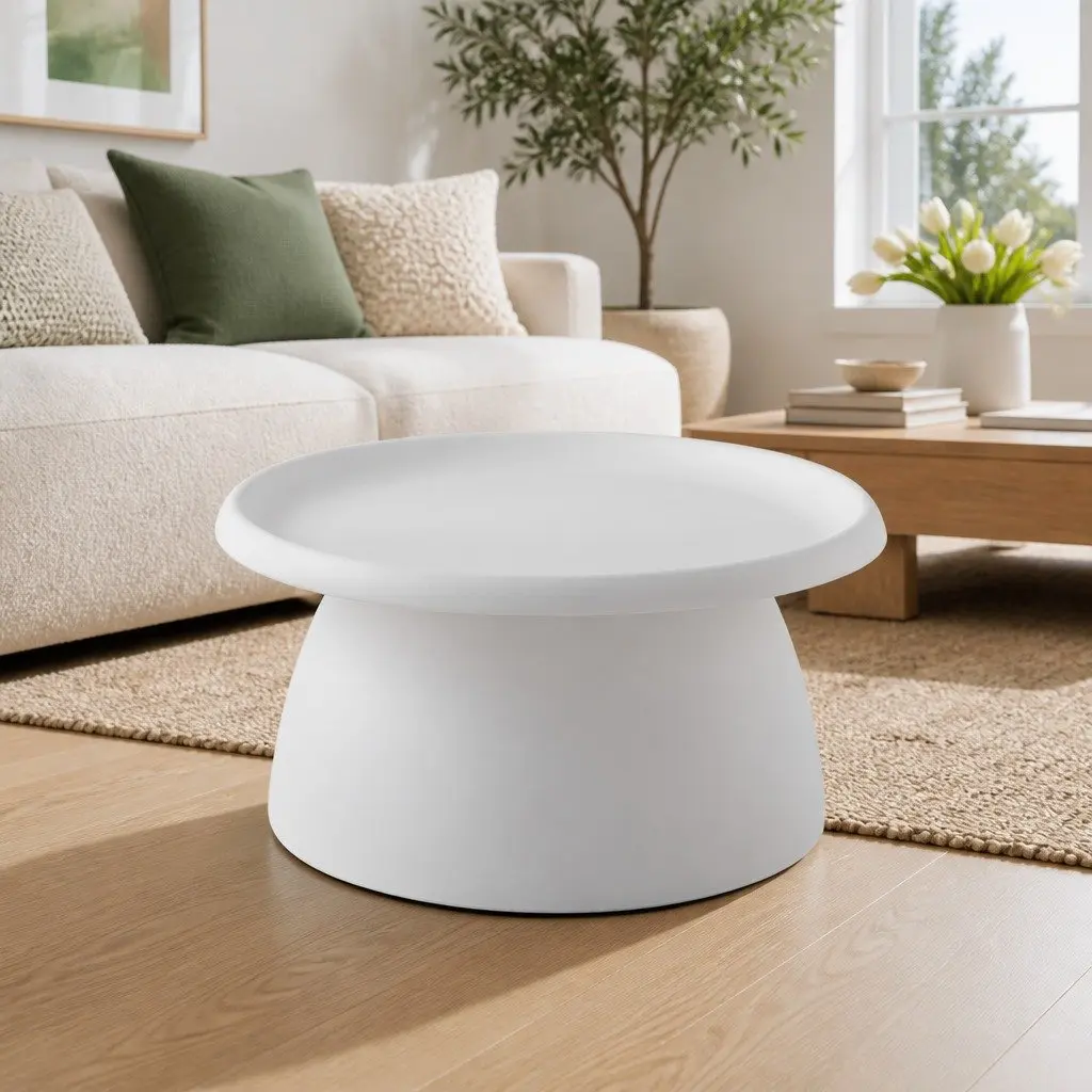 Round Coffee Table White 71CM Pedestal Base PP Material