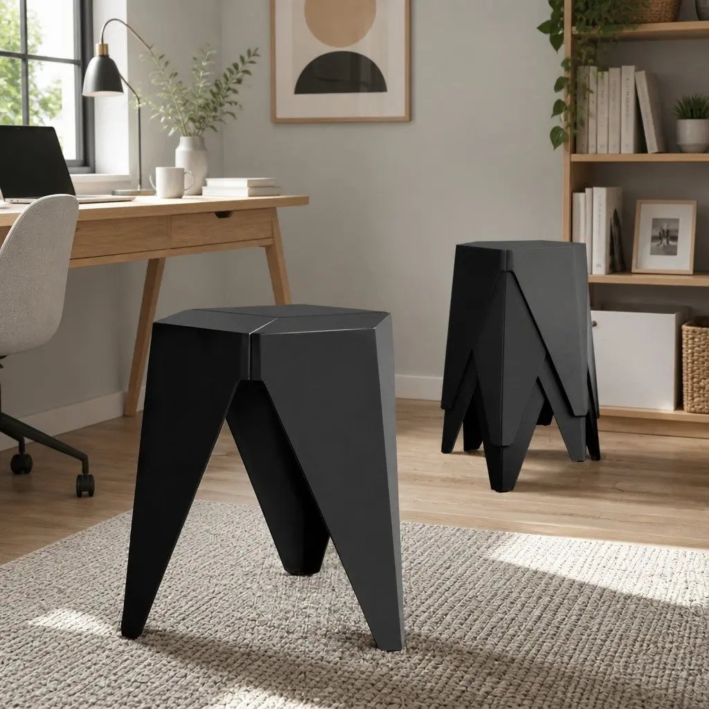 4PC Puzzle Stackable Bar Stools Black Modern Design Comfortable Seating