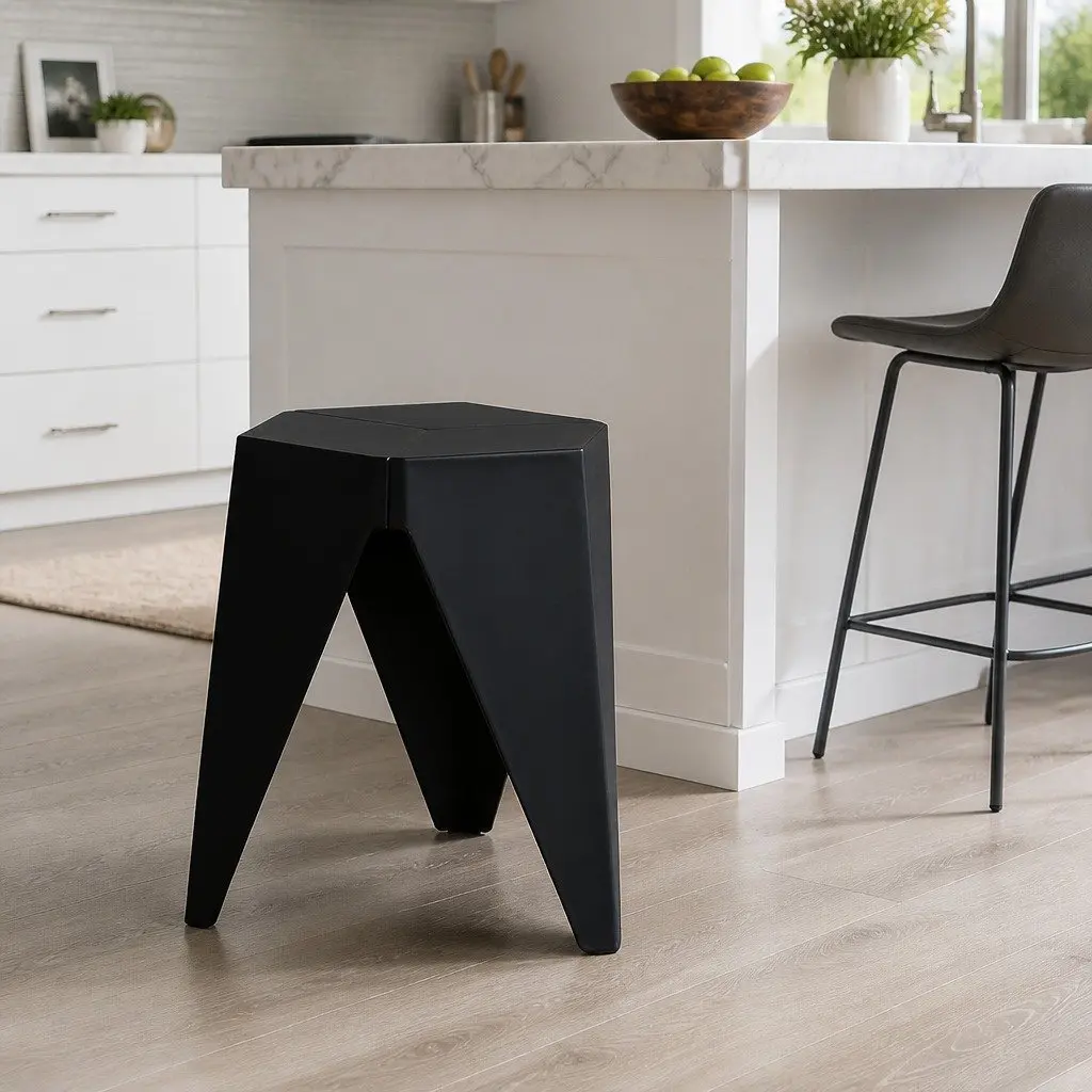 Bar Stools Set of 2 Puzzle Design Stackable Modern Home Indoor Outdoor Black