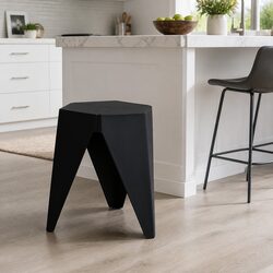 Stackable Black Bar Stools Set of 2 with Puzzle Design