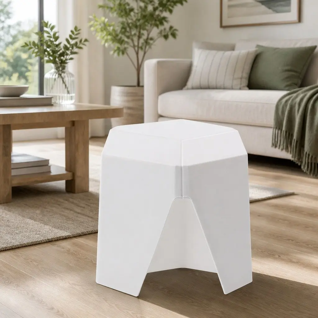 Bar Stools Puzzle Design Set of 2 Stackable Seat White Modern Living Room