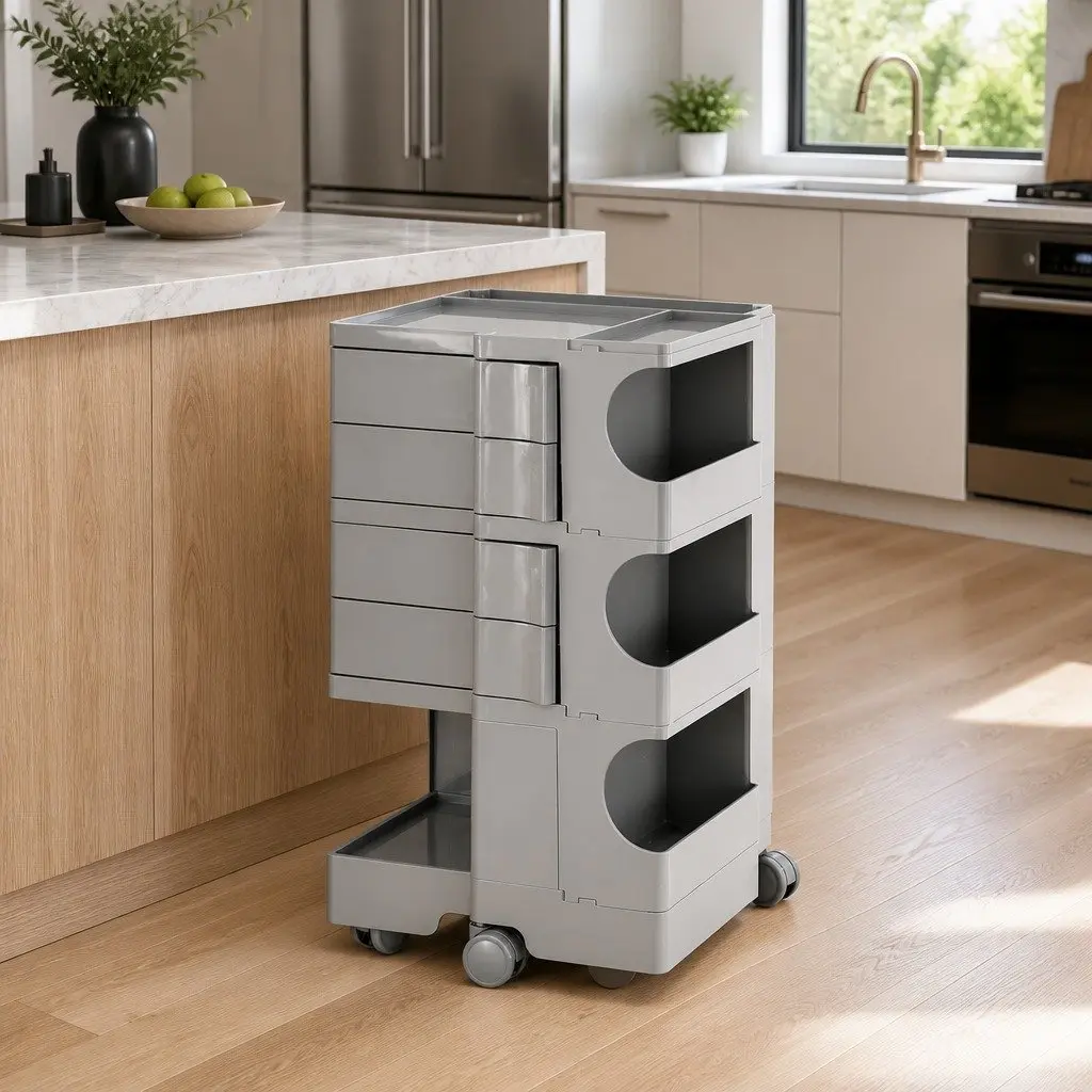 5-Tier Grey Storage Trolley Side Table with Wheels