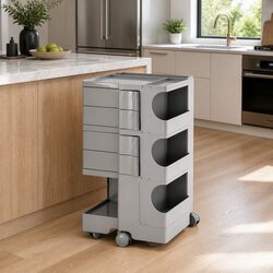 5-Tier Grey Storage Trolley Side Table with Wheels