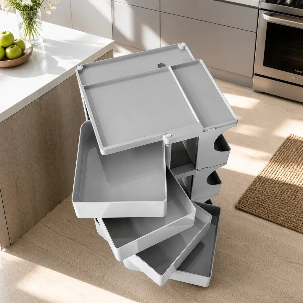 5-Tier Grey Storage Trolley Side Table with Wheels