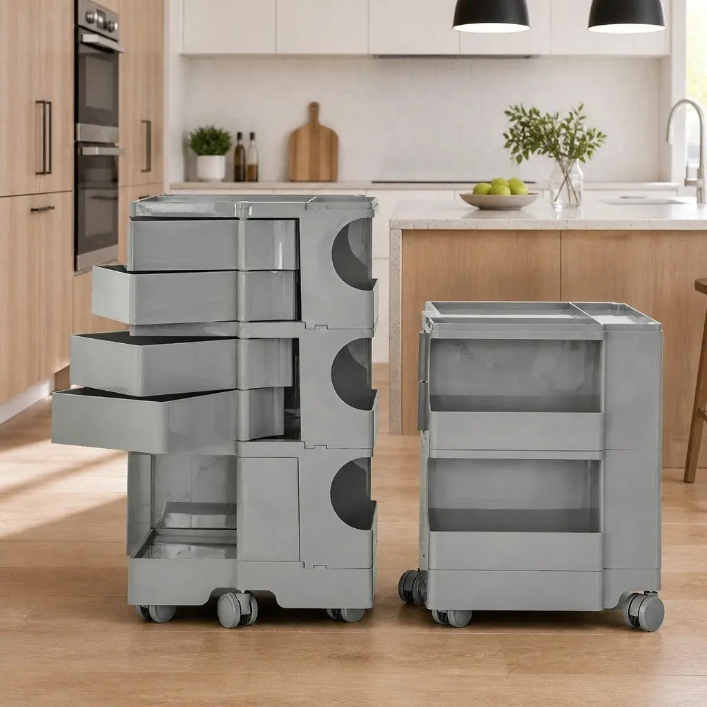 5-Tier Grey Storage Trolley Side Table with Wheels