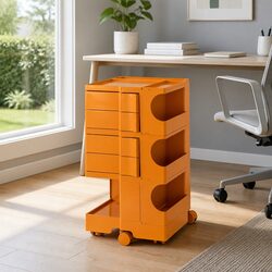 5-Tier Storage Trolley Bedside Table with Orange Wheels