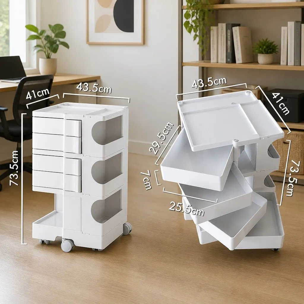 White Organizer Trolley with Fold-Out Shelves