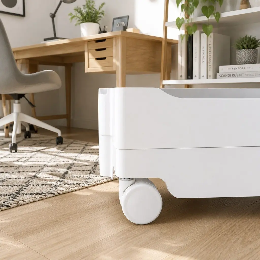 White Organizer Trolley with Fold-Out Shelves