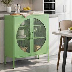 Light Green Buffet Sideboard Storage Cabinet with Mesh Doors