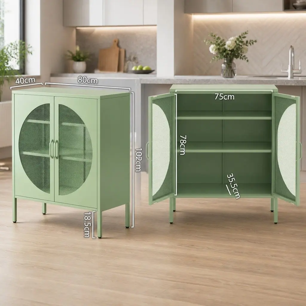 Light Green Buffet Sideboard Storage Cabinet with Mesh Doors
