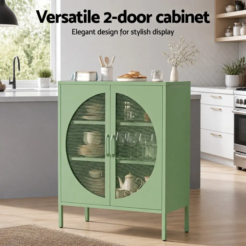 Light Green Buffet Sideboard Storage Cabinet with Mesh Doors