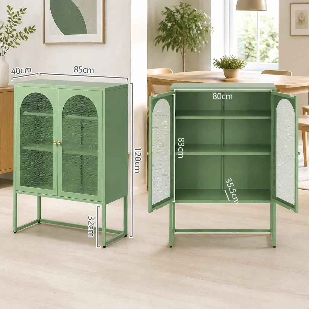 Buffet Sideboard Cabinet Set Green 2 Door Storage Mesh Doors Cold Rolled Steel