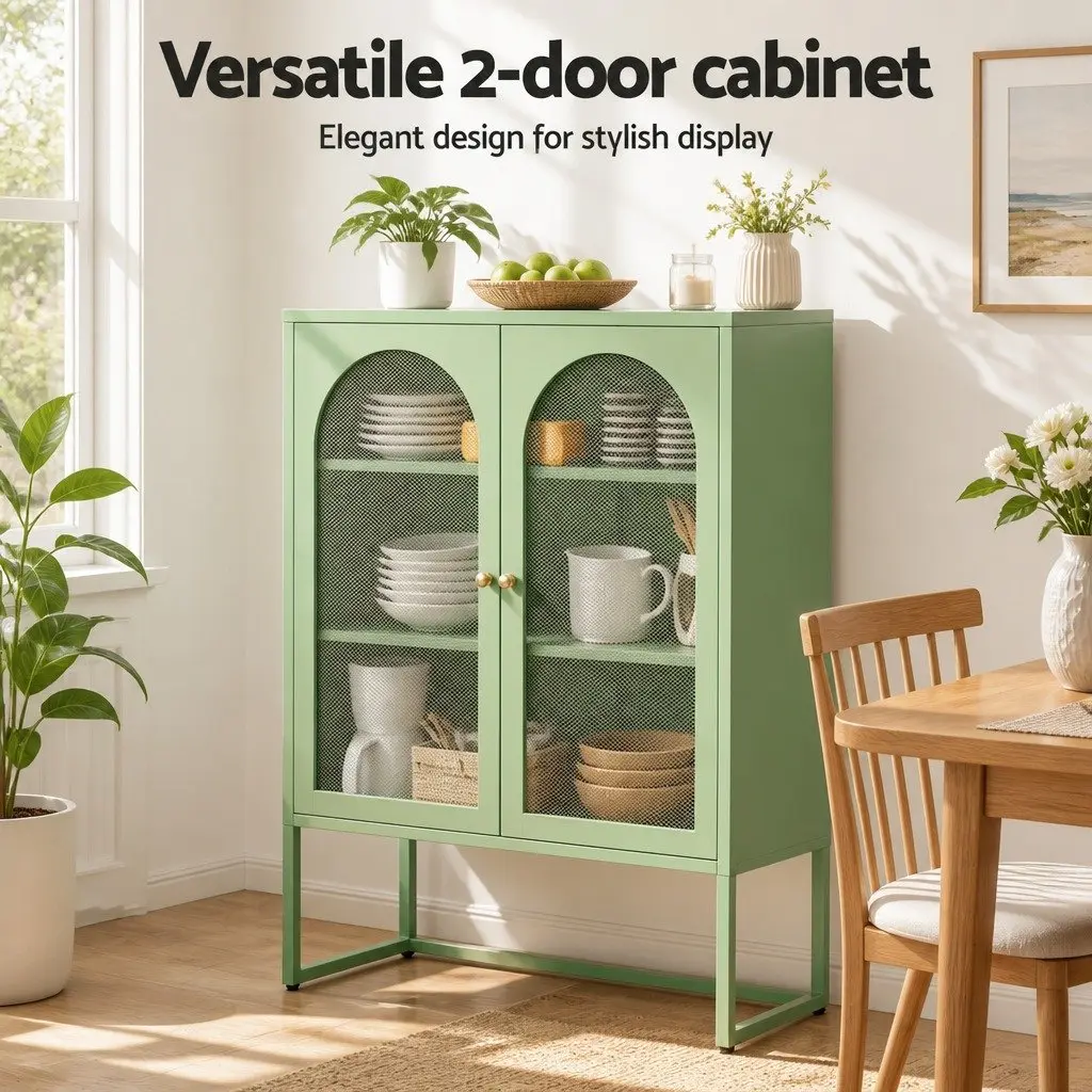 Buffet Sideboard Cabinet Set Green 2 Door Storage Mesh Doors Cold Rolled Steel