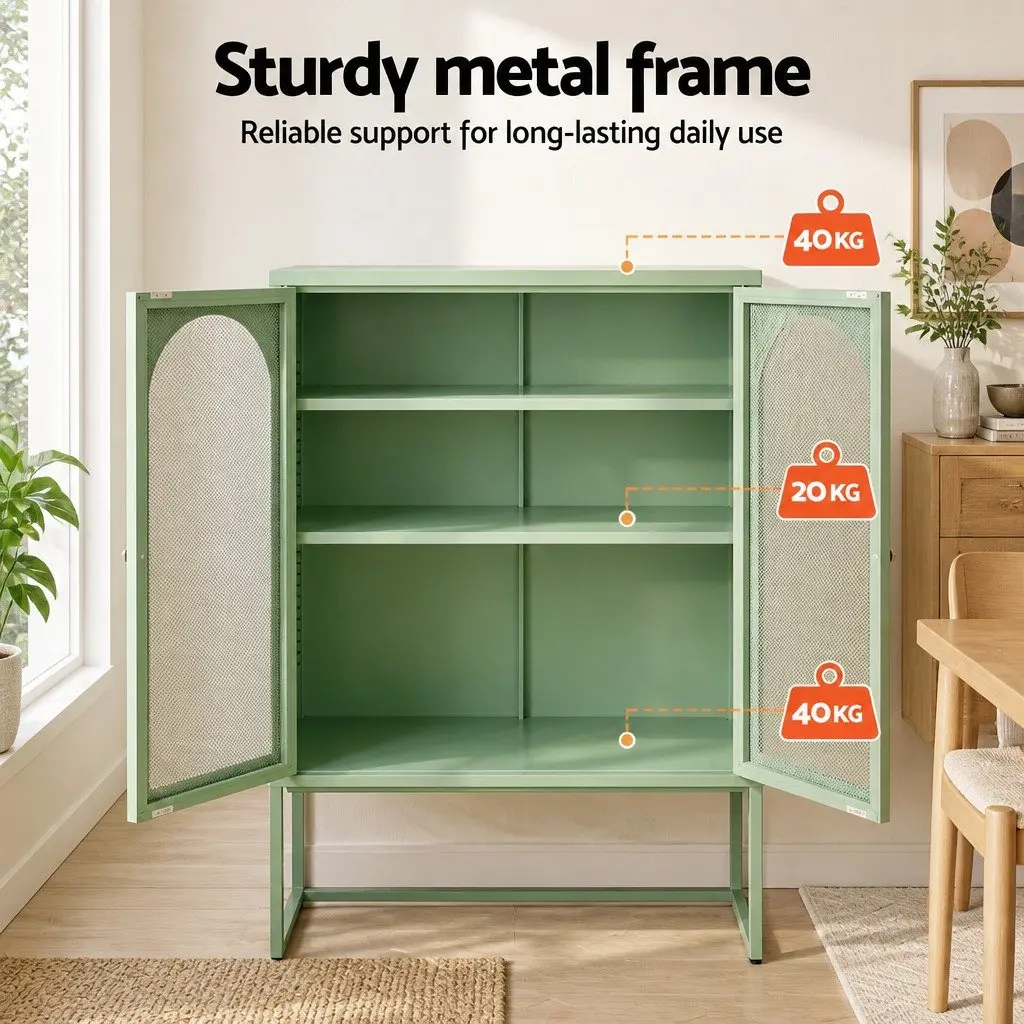 Buffet Sideboard Cabinet Set Green 2 Door Storage Mesh Doors Cold Rolled Steel