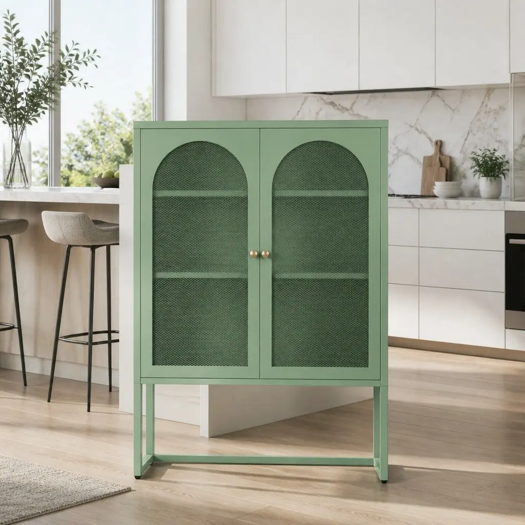 Light Green Mesh Buffet Sideboard Storage Cabinet