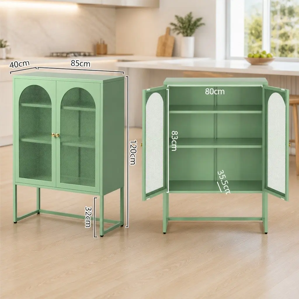 Buffet Sideboard Storage Cabinet Light Green Mesh 2-Door Cold Rolled Steel
