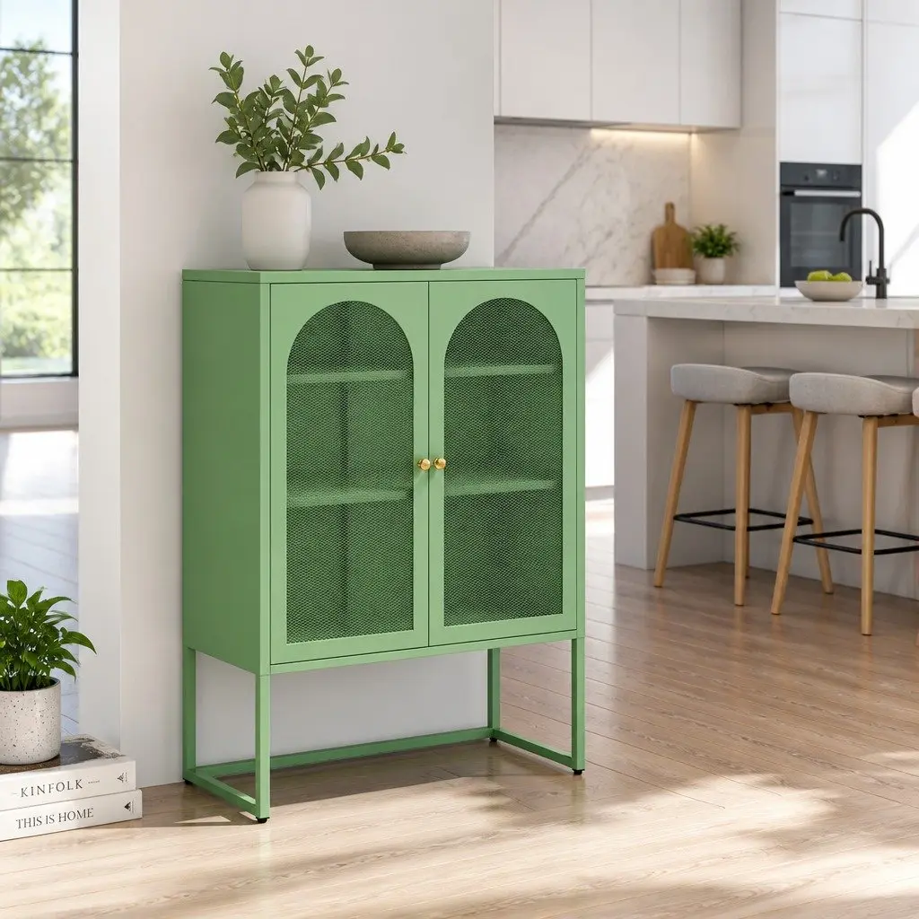 Buffet Sideboard Storage Cabinet Light Green Mesh 2-Door Cold Rolled Steel