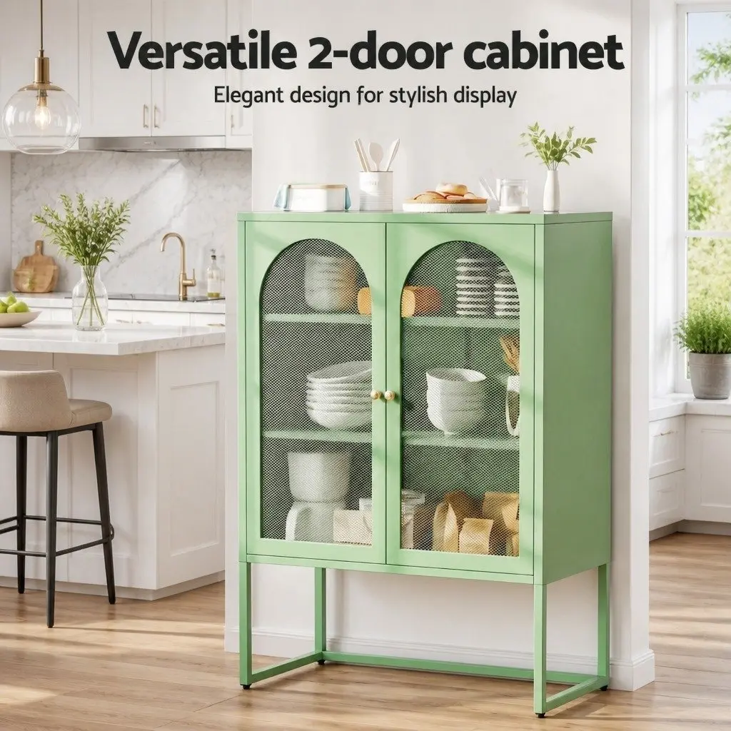 Buffet Sideboard Storage Cabinet Light Green Mesh 2-Door Cold Rolled Steel