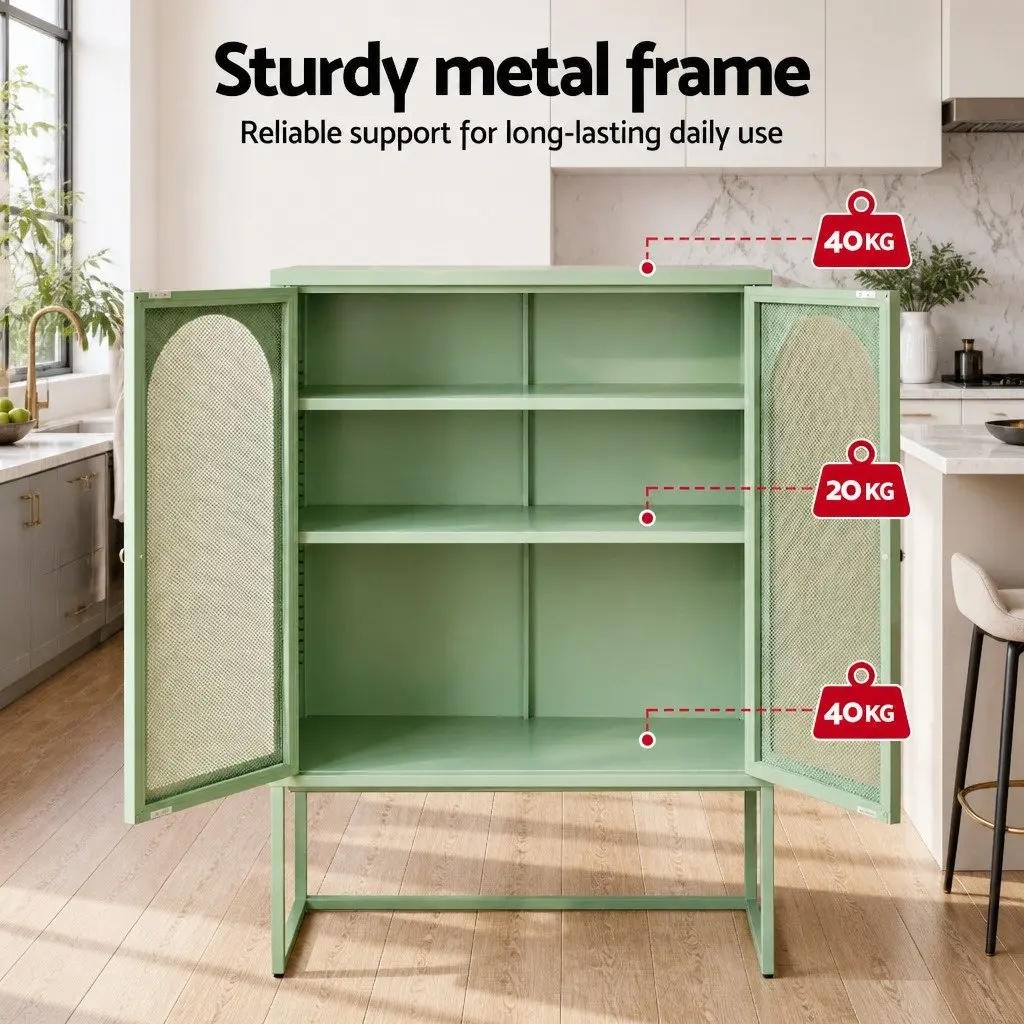 Buffet Sideboard Storage Cabinet Light Green Mesh 2-Door Cold Rolled Steel