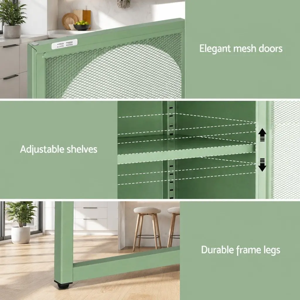 Buffet Sideboard Storage Cabinet Light Green Mesh 2-Door Cold Rolled Steel
