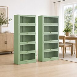 Charming Buffet Sideboard with 2 Storage Cabinets in Green