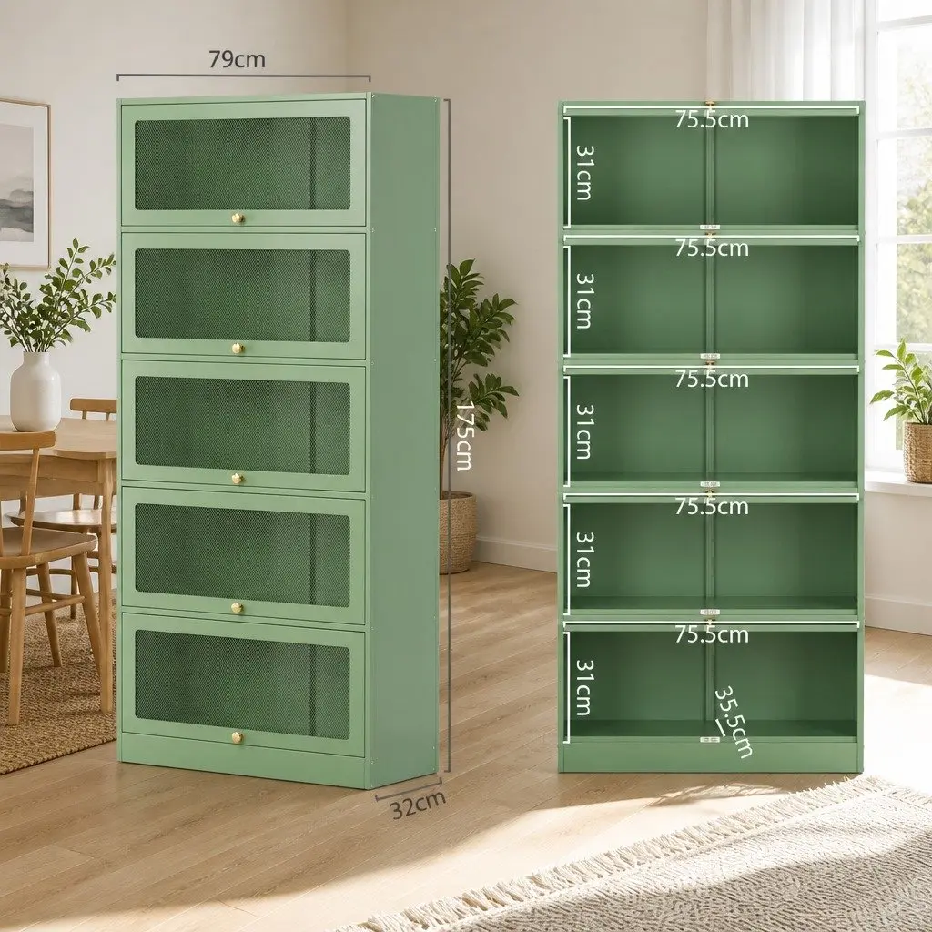 Buffet Sideboard Cabinet Modern 5-Tier Storage Mesh Doors Light Green Cold-Rolled Steel