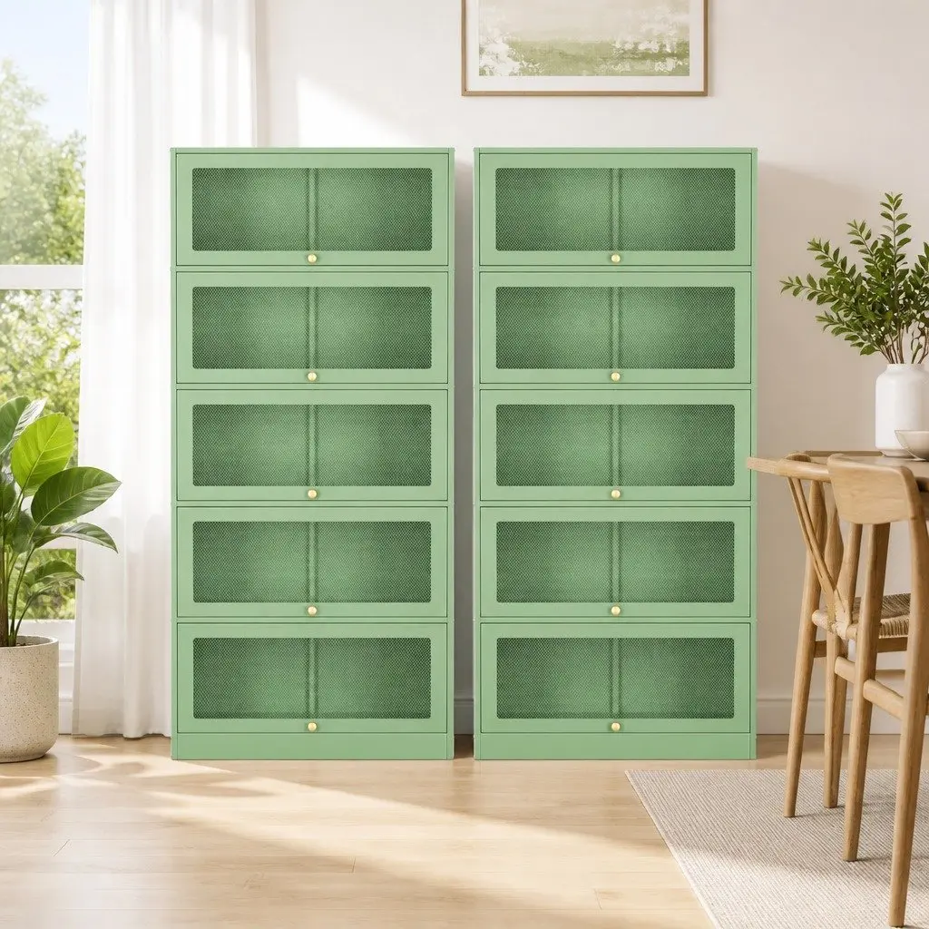Buffet Sideboard Cabinet Modern 5-Tier Storage Mesh Doors Light Green Cold-Rolled Steel