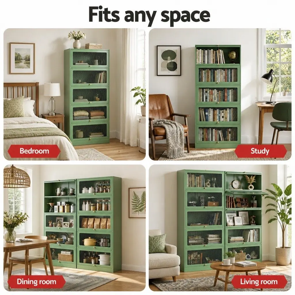 Buffet Sideboard Cabinet Modern 5-Tier Storage Mesh Doors Light Green Cold-Rolled Steel