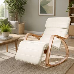 Beige Rocking Armchair with Adjustable Footrest
