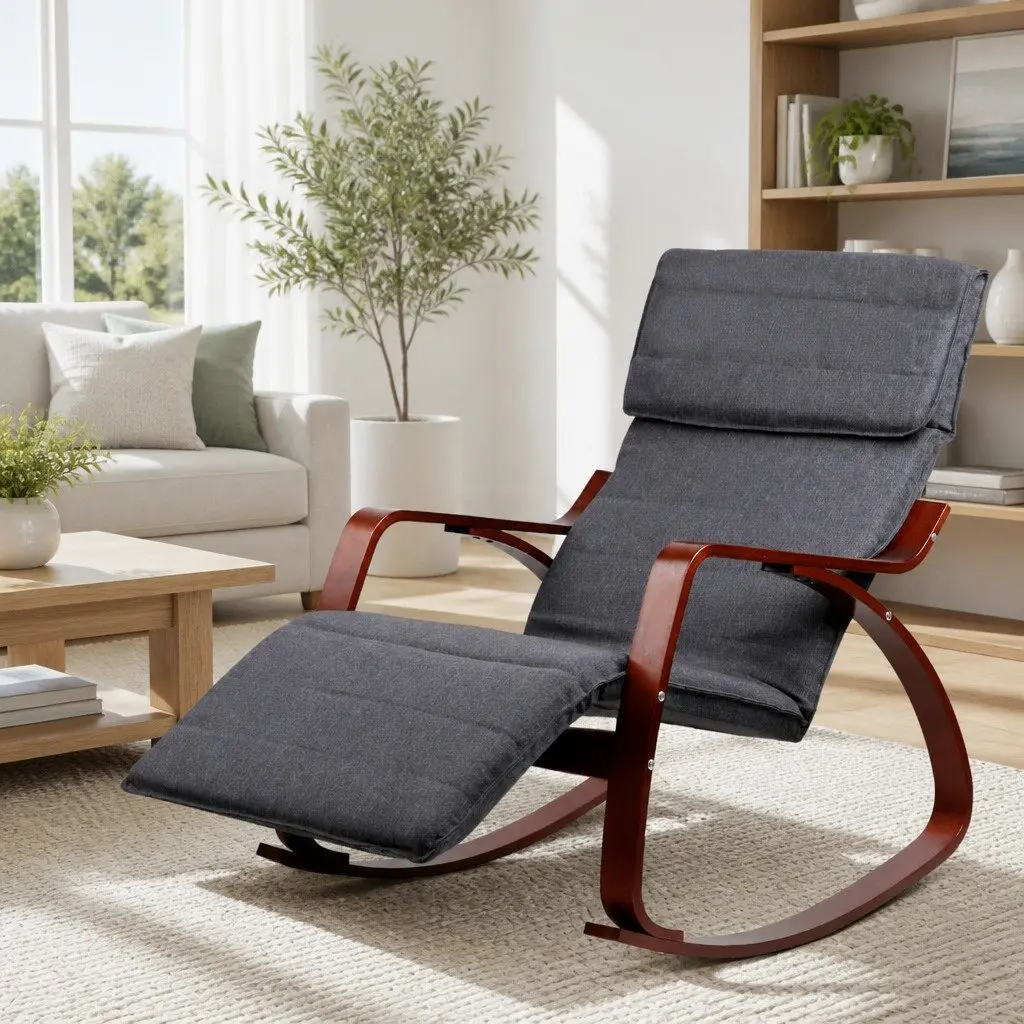 Charcoal Rocking Armchair with Adjustable Footrest