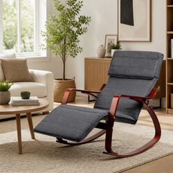 Charcoal Rocking Armchair with Adjustable Footrest