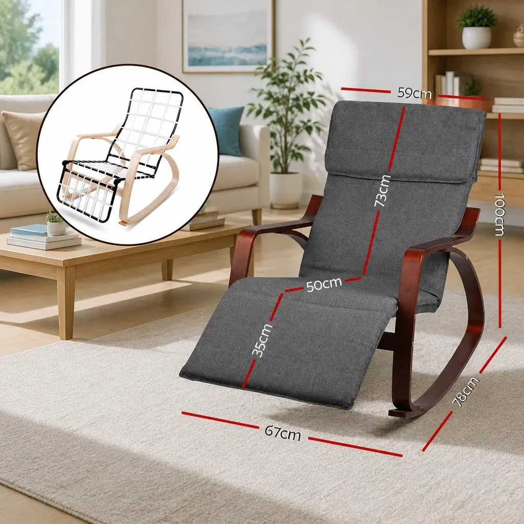 Charcoal Rocking Armchair with Adjustable Footrest