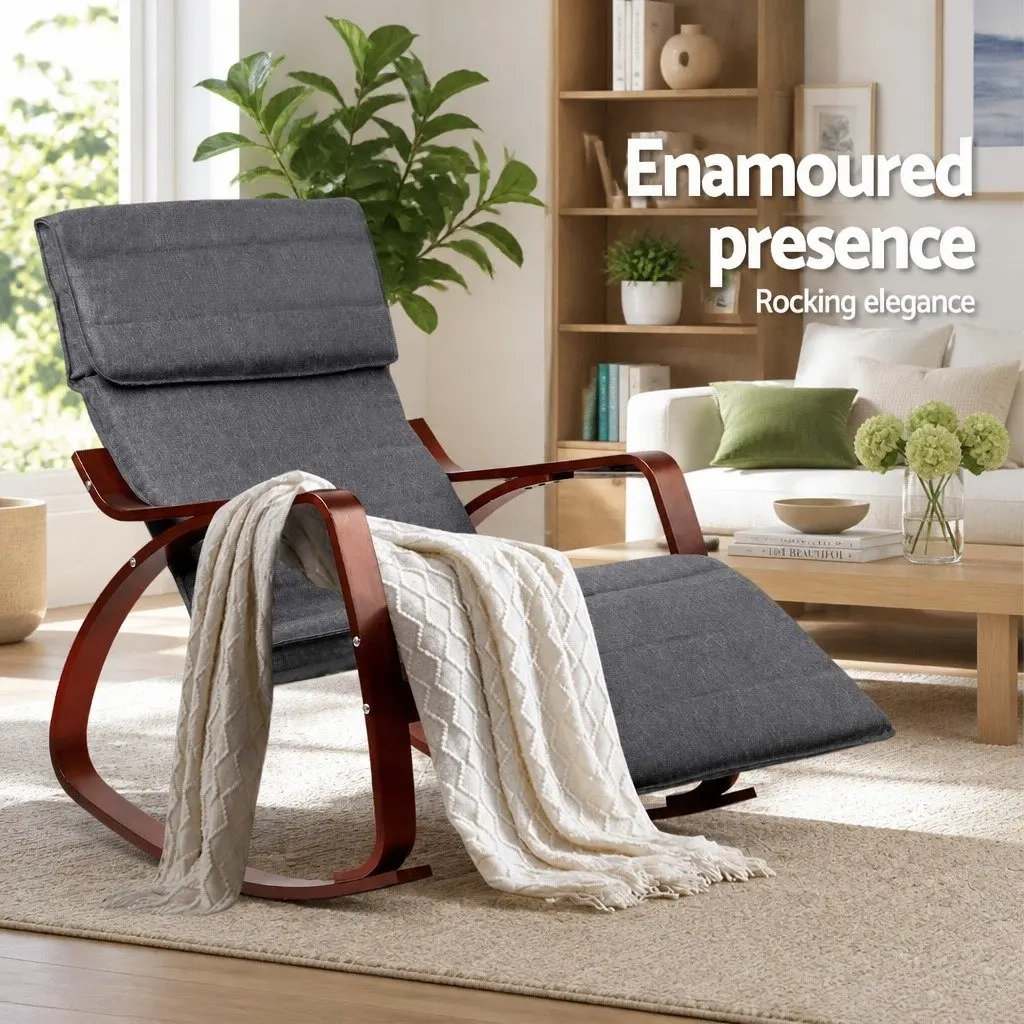 Charcoal Rocking Armchair with Adjustable Footrest