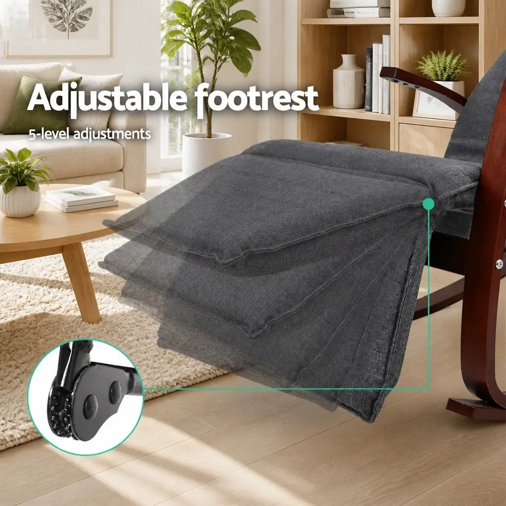 Charcoal Rocking Armchair with Adjustable Footrest