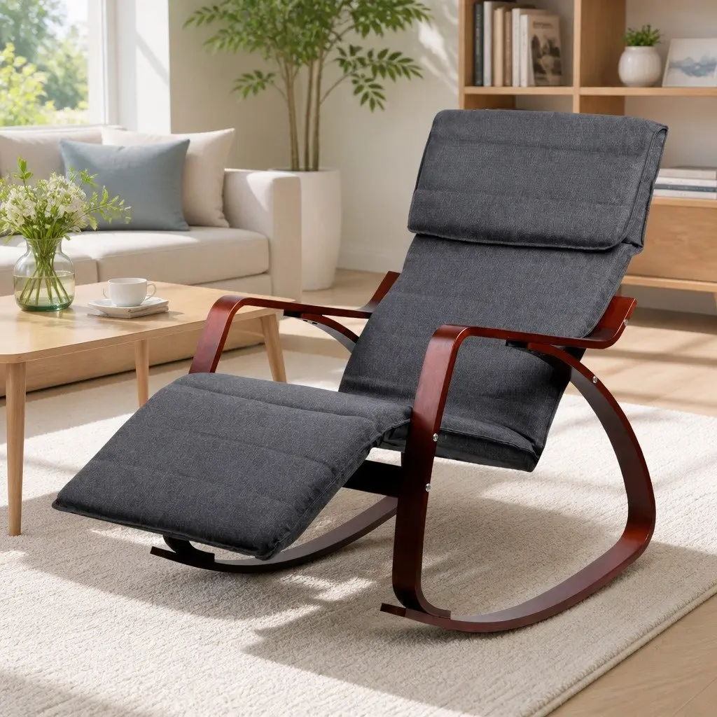 Charcoal Rocking Armchair with Adjustable Footrest