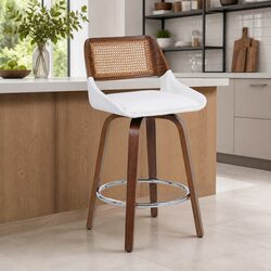 Swivel Bar Stool with White Walnut Finish 60cm Height