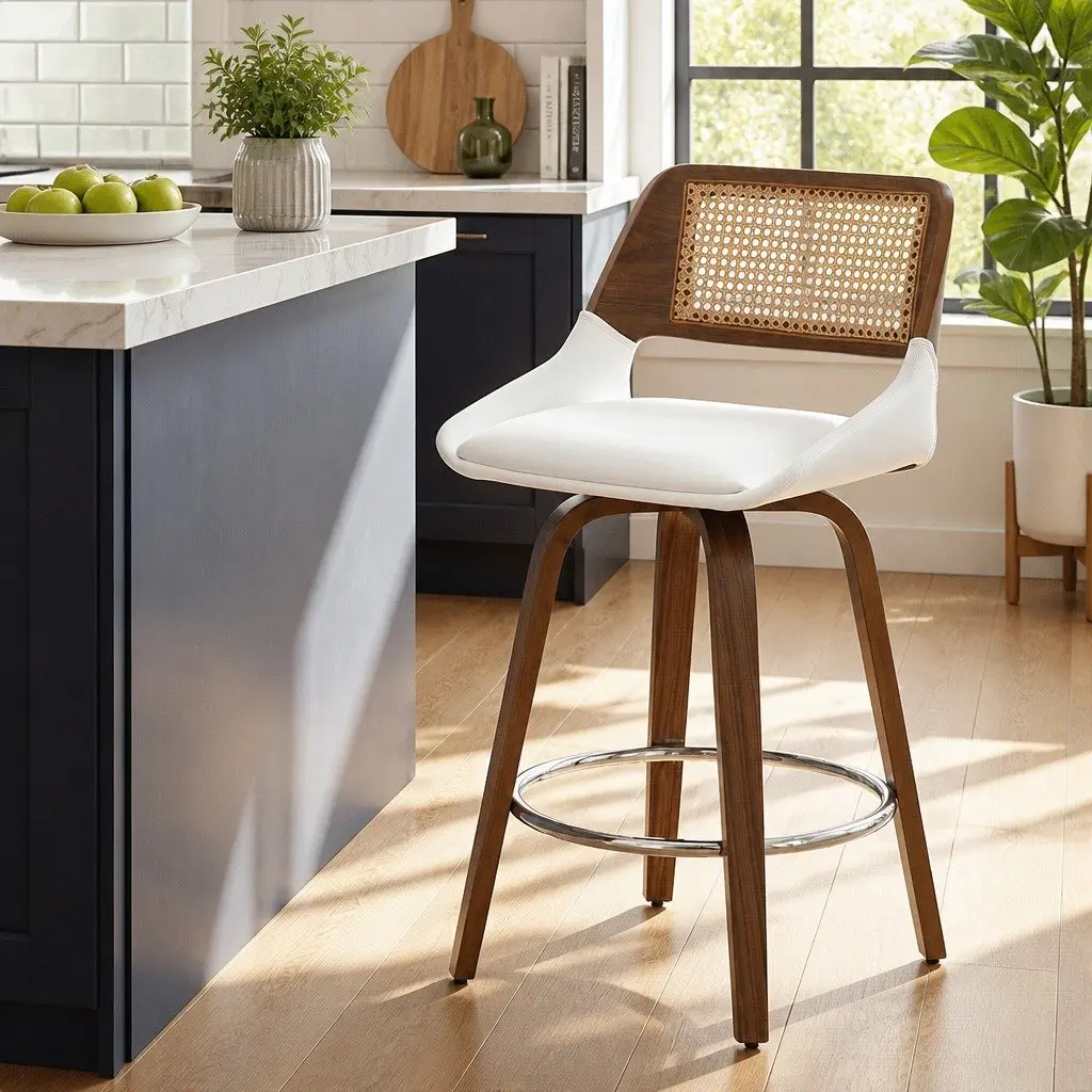 Swivel Bar Stool with White Walnut Finish 60cm Height