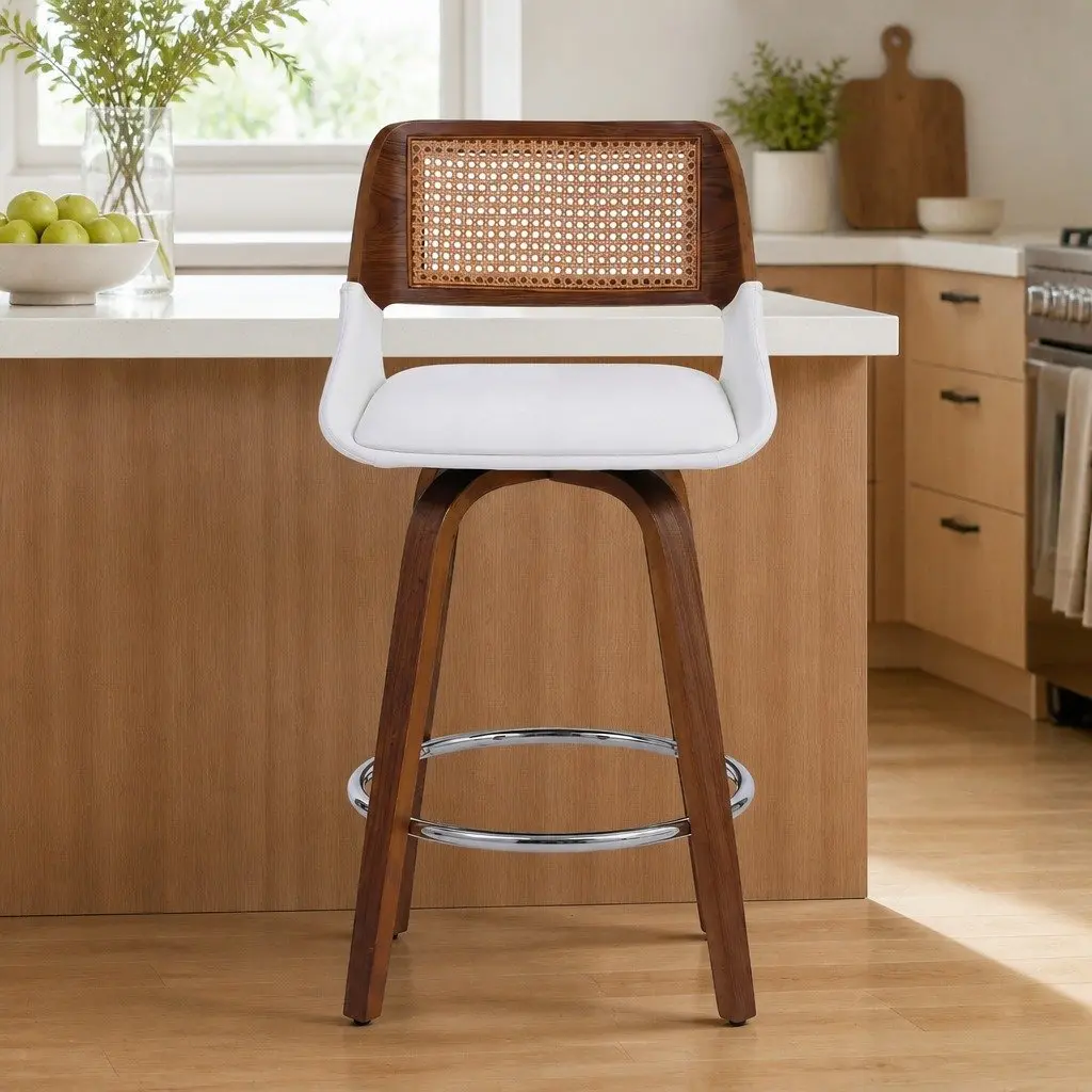 Swivel Bar Stool with White Walnut Finish 60cm Height